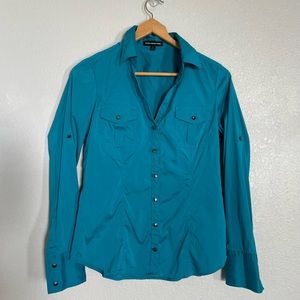 Express Design Studio - Turquoise Blue Roll Sleeve Botton Down Shirt - Size S